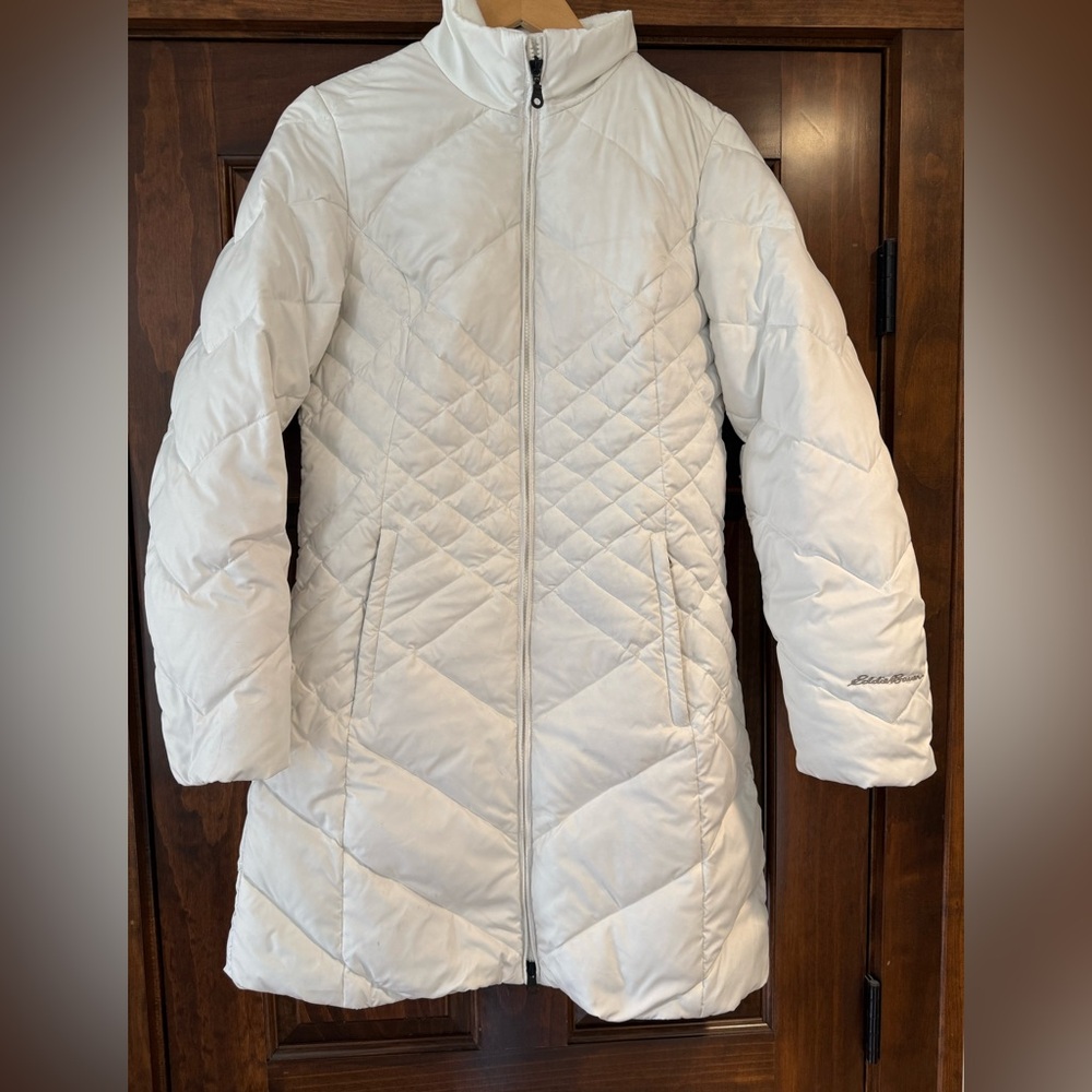 Eddie Bauer White Storm Repel Down Quilted Parka Puffer Coat, size small
